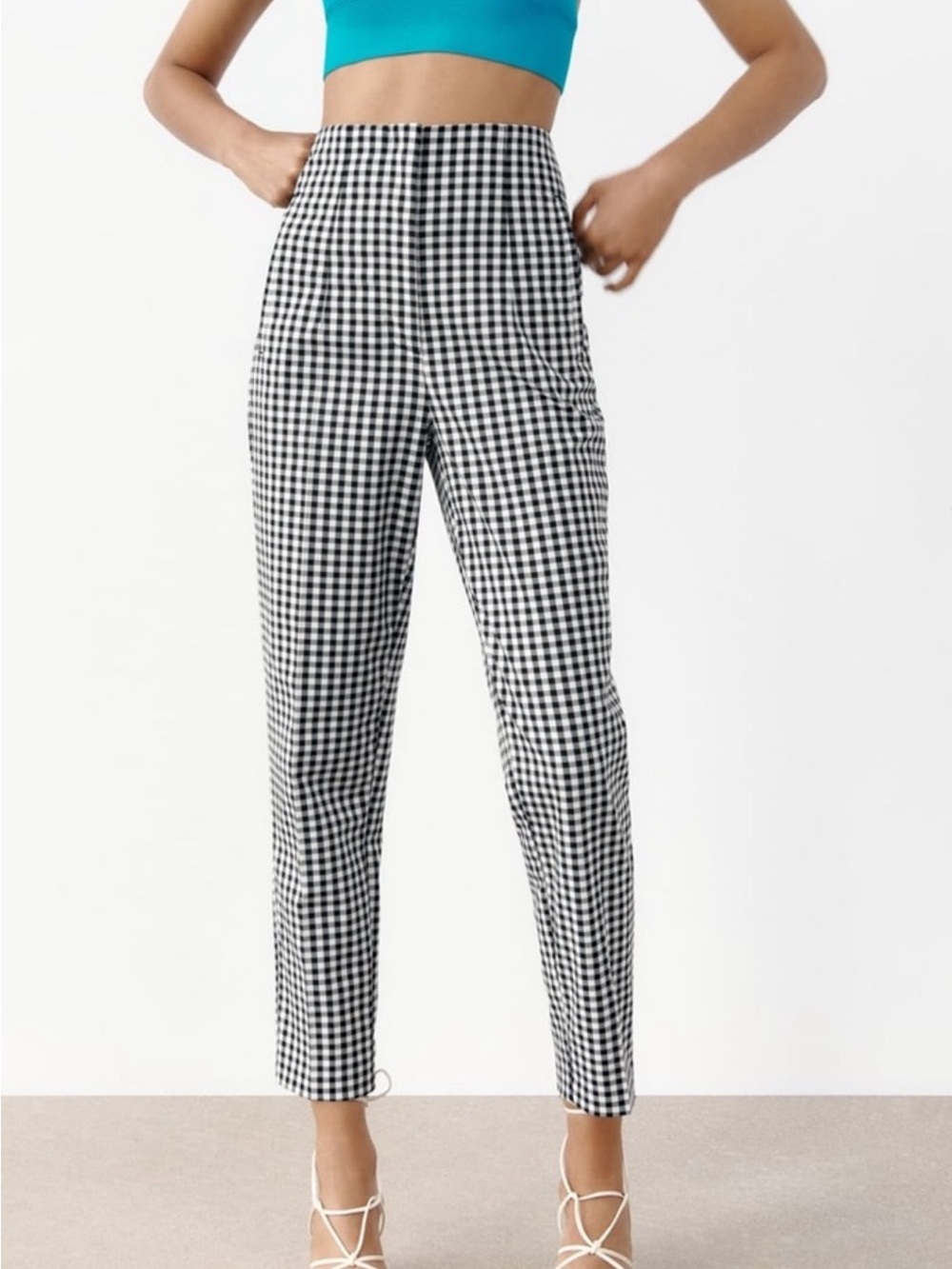 Zara high waisted gingham stretch pants
